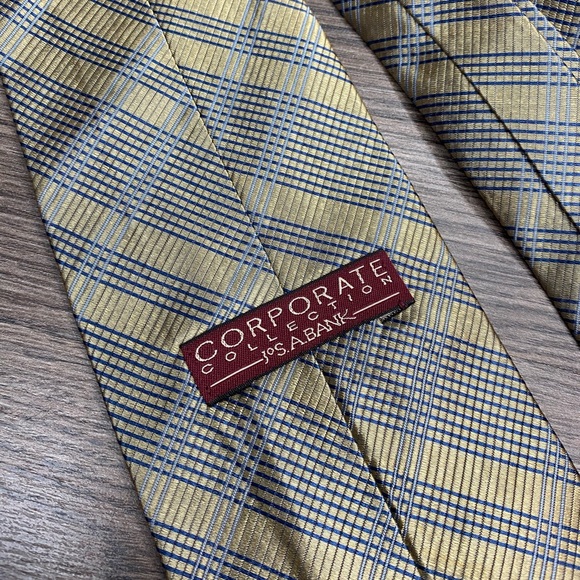 Jos A Bank Gold, Blue & Navy Plaid Silk Tie - Picture 3 of 4